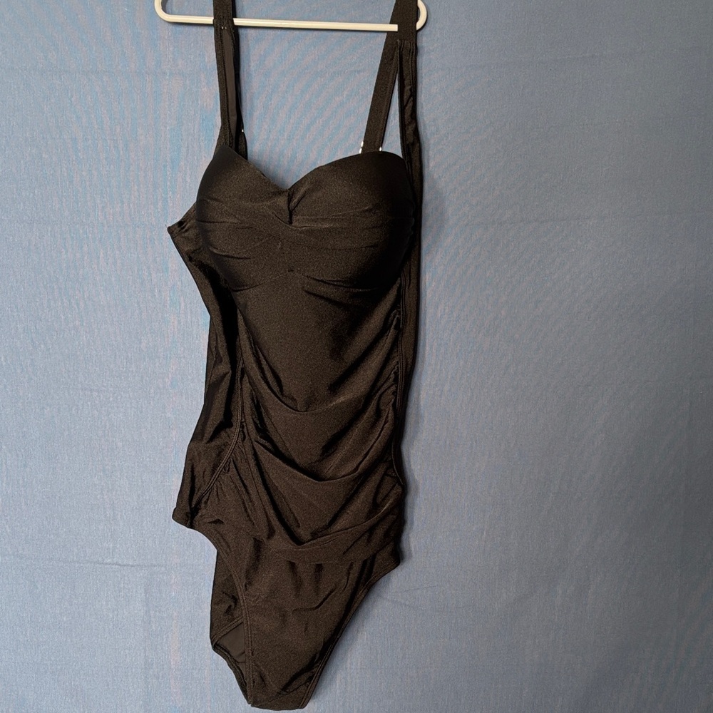 Plus size Betsey Johnson Black Ruched One-Piece Swimsuit